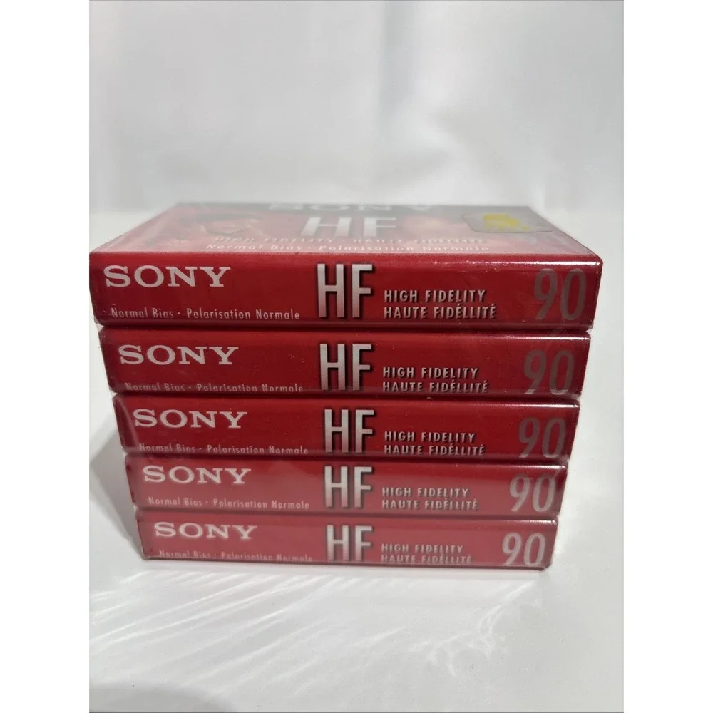 Blank Cassette Tape Lot 5 Sony HF Normal Bias 90 Minute High Fidelity New Sealed